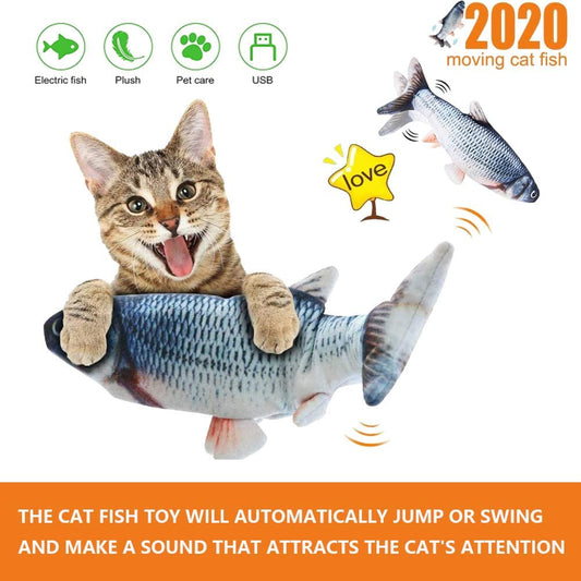 Electric Moving Fish Cat Toy, Kammoy Realistic Plush Simulation Electric Wagging Fish，3 Pcs Cat Toys — Simulation Fish & Feather Tease Ball