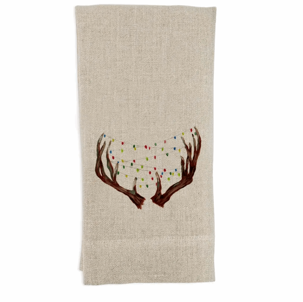 Antlers with Lights Linen Guest Towel | Kitchen-Decor-Tea Towel | French Graffiti