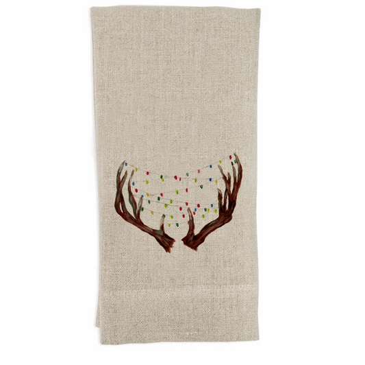 Antlers with Lights Linen Guest Towel | Kitchen-Decor-Tea Towel | French Graffiti