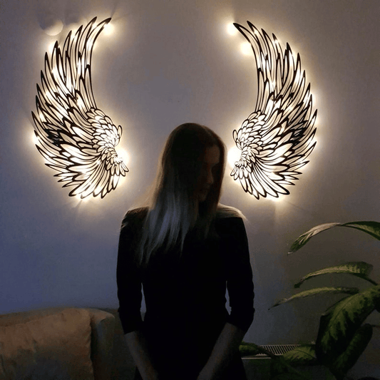 1 PÁR ANGYAL WINGS METAL WALL ART LED VILÁGÍTÁSSAL -🎁 AJÁNDÉK NEKI