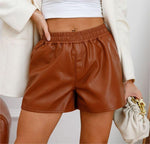 Dames eenvoudige kunstleren shorts, casual losse shorts - Vignette | TRENDMAKERMODE™ 