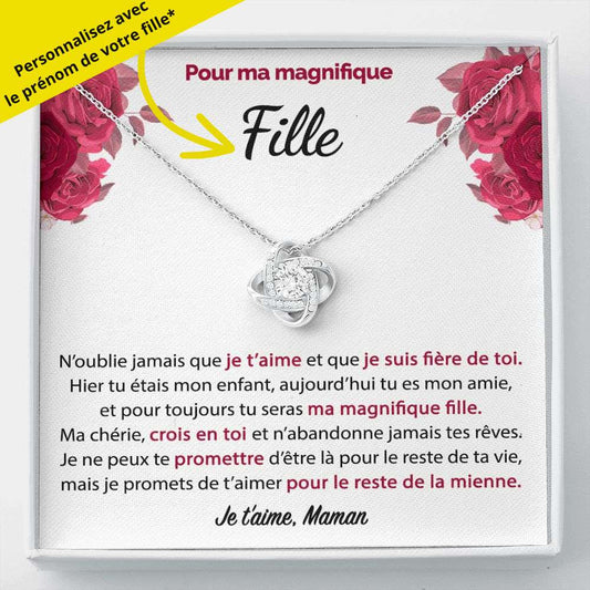 Cadeau de Maman pour sa Fille - Je suis fière de toi - Collier Noeud d'Amour Finition Or Blanc | Jewelry | C30011TG, C30011TR, PB23-WOOD, PT-4377, TNM-1, USER-66066 | ShineOn Fulfillment