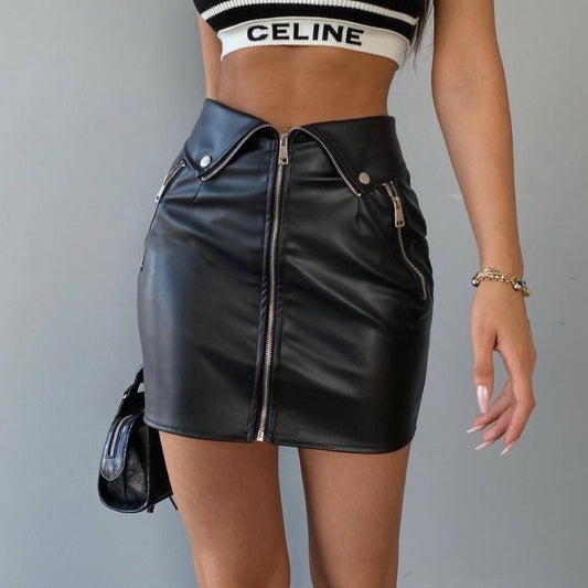 Winter Women Clothing Sexy Faux Leather Skirt Women Slim Fit Hip Raise Zipper Skirt | Burgatti