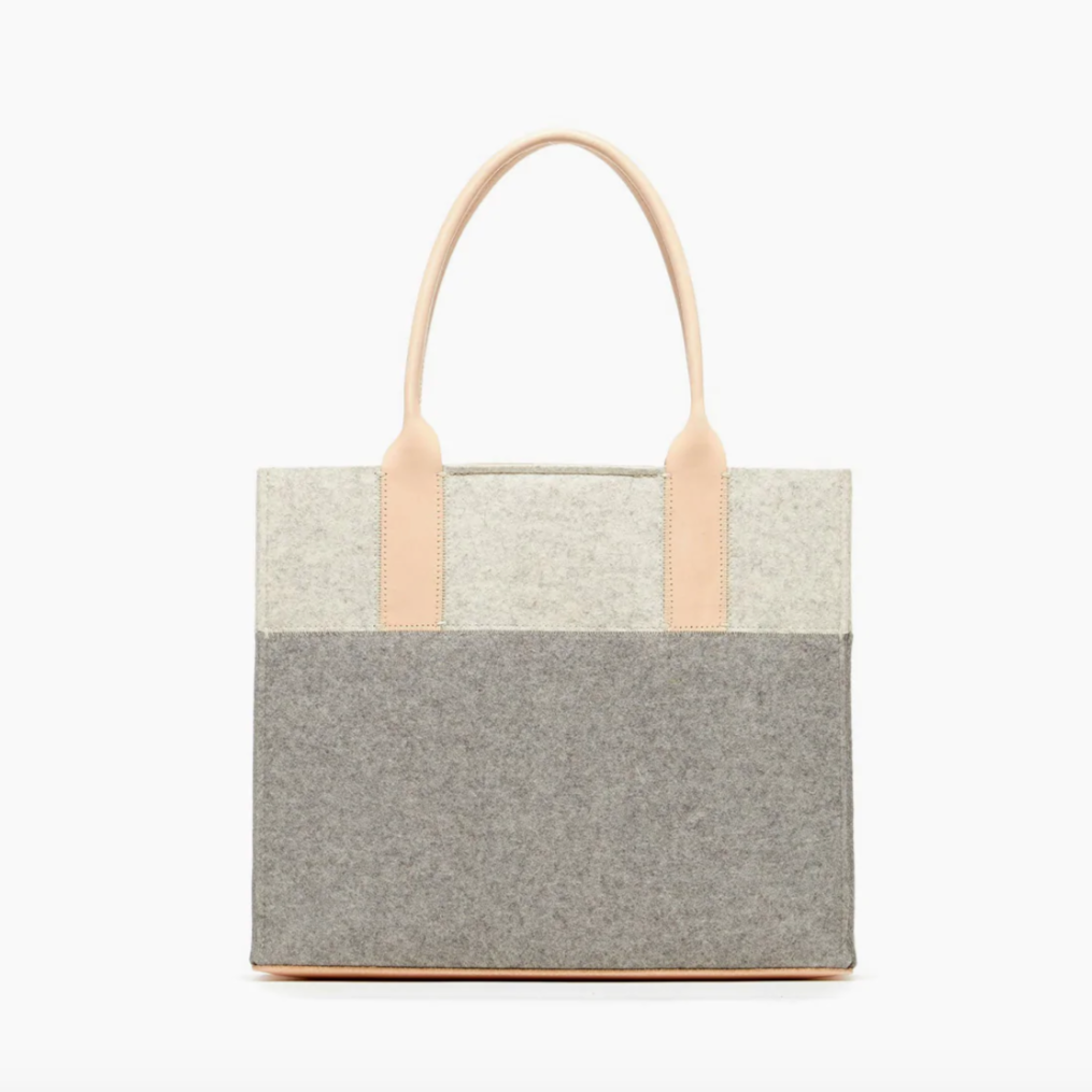 Petite Jaunt Tote - Granite & Heather White, Natural Leather | Bag-Tote | entertaining Holiday, Holiday | Graf Lantz