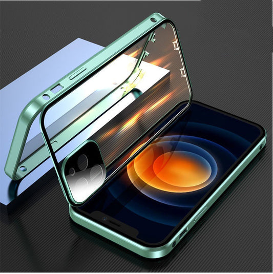 Metal Frame Snap Double-sided Glass Phone Case | 11, 11 PRO, 11 PRO MAX, 12, 12 MINI, 12 PRO, 12 PRO MAX, 7, 7 PLUS, 8, 8 PLUS, black, bright black, cases iphone, gold, iphone 11 case, iphone x/xs case, iphone xr case, iphone xs case, pink, red, rose gold, SE, X, XS, XS MAX | sekhmetstore