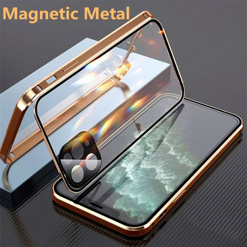 Compatible with Apple , Mobile Phone Shell Metal Frame Buckle Double-sided Glass | sekhmetstore