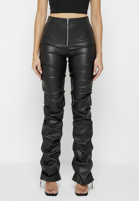 Tacked Vegan Leather Flared Trousers - Black | Mass Market | 50% UPTO CM23 WOMENS, _alt_tacked-vegan-leather-flared-trousers, New Release Oct 28th, NP01092021 | Woman Trousers