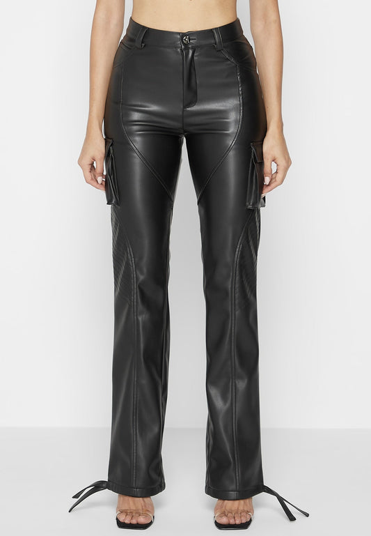 Vegan Leather Biker Trousers - Black | Niche | _alt_vegan-leather-biker-trousers, changeStatus010921, New Release 31st August 2022 | Woman Trousers